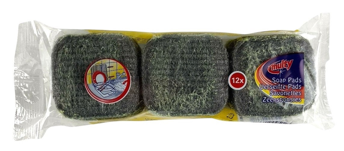 Multy - Éponges en laine d'acier imprégnées de savon - Lot de 12