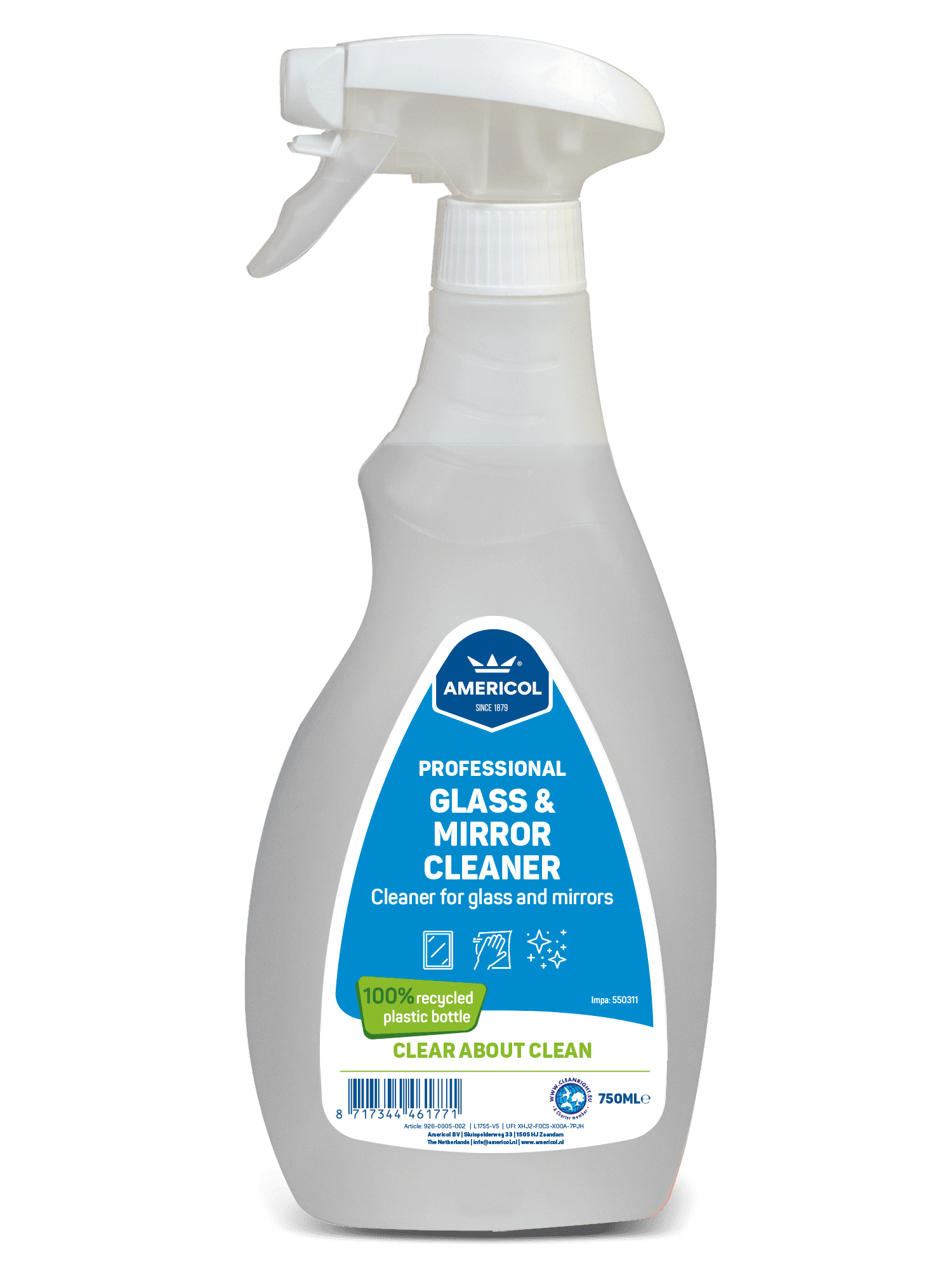 Americol - Nettoyant Vitres et Miroirs - Glass & Mirror Cleaner - Spray 750ml