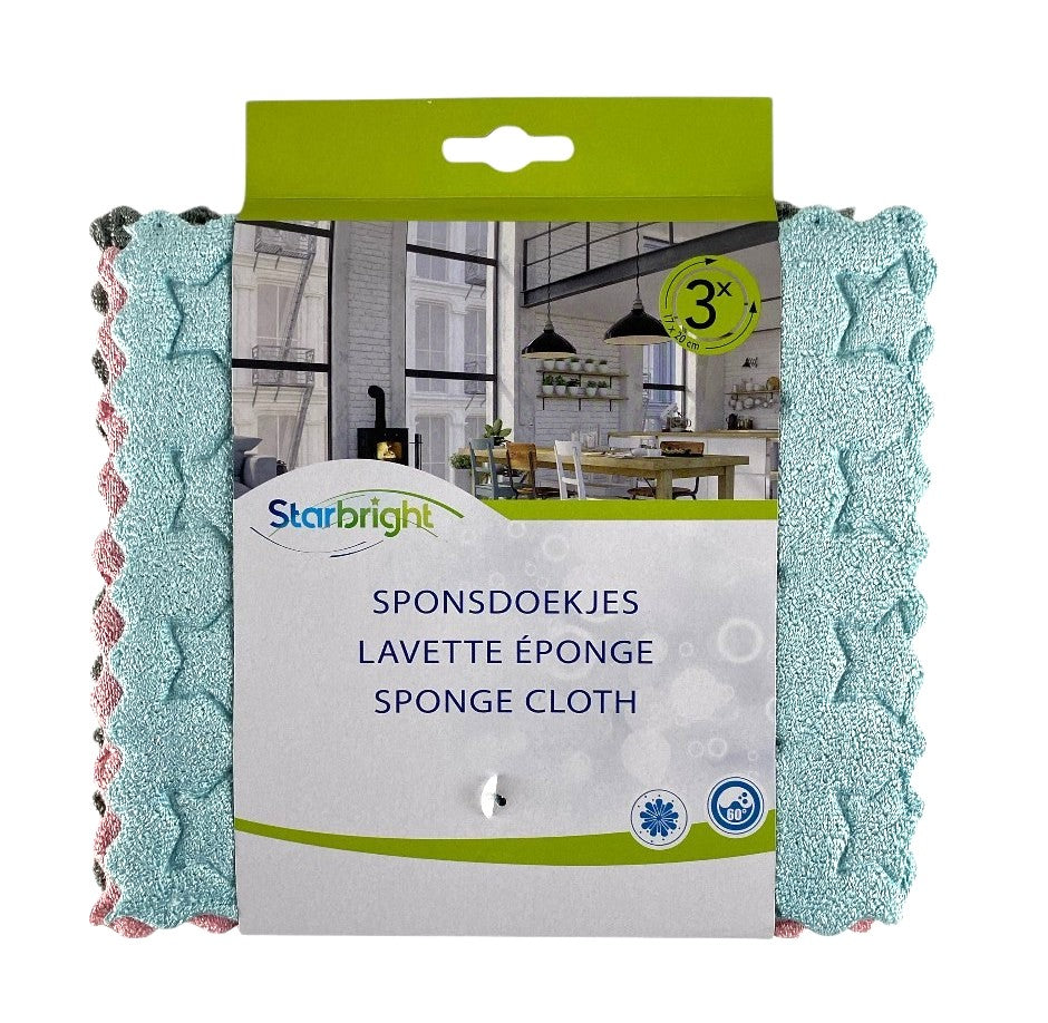 Starbright - Lot de 3 lavettes-éponges - 17x20cm